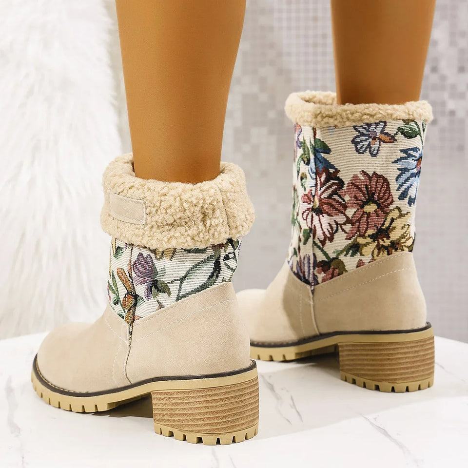 Bottes de neige d’hiver brodées pour femme