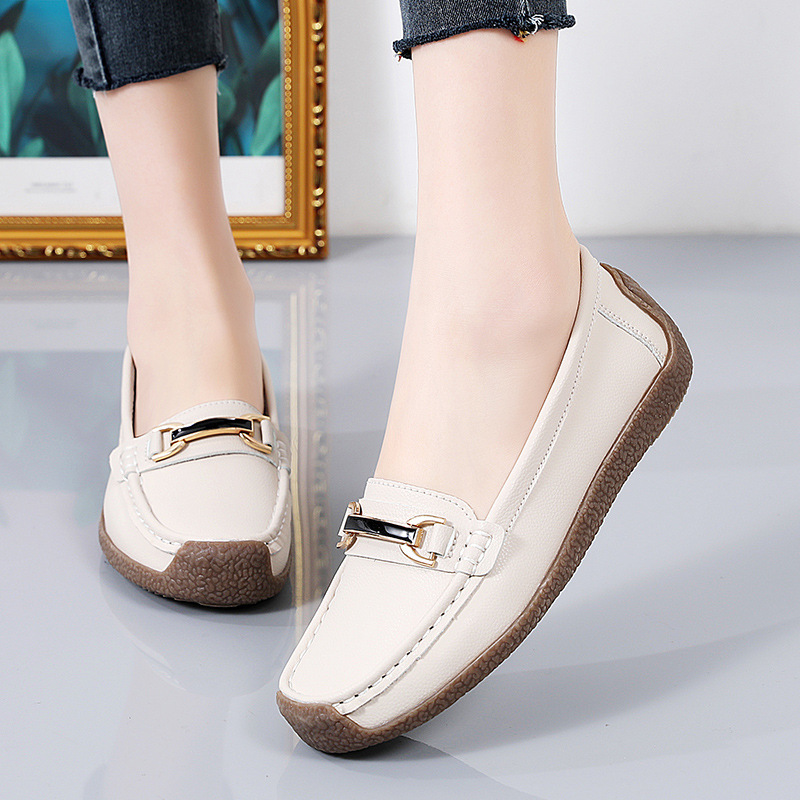 mocassins élégants et polyvalents avec boucle en métal pour femme