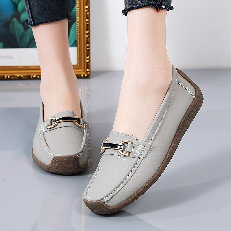 mocassins élégants et polyvalents avec boucle en métal pour femme
