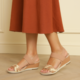 Sandale compensée ultra-confortable avec double bride élastique pour femmes (DRY-TECH)